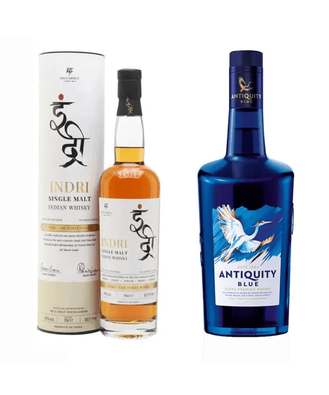 Antiquity Blue Ultra & INDRI Single Malt Premium Indian Whisky Duo (750mL + 700mL) - Liquorworld