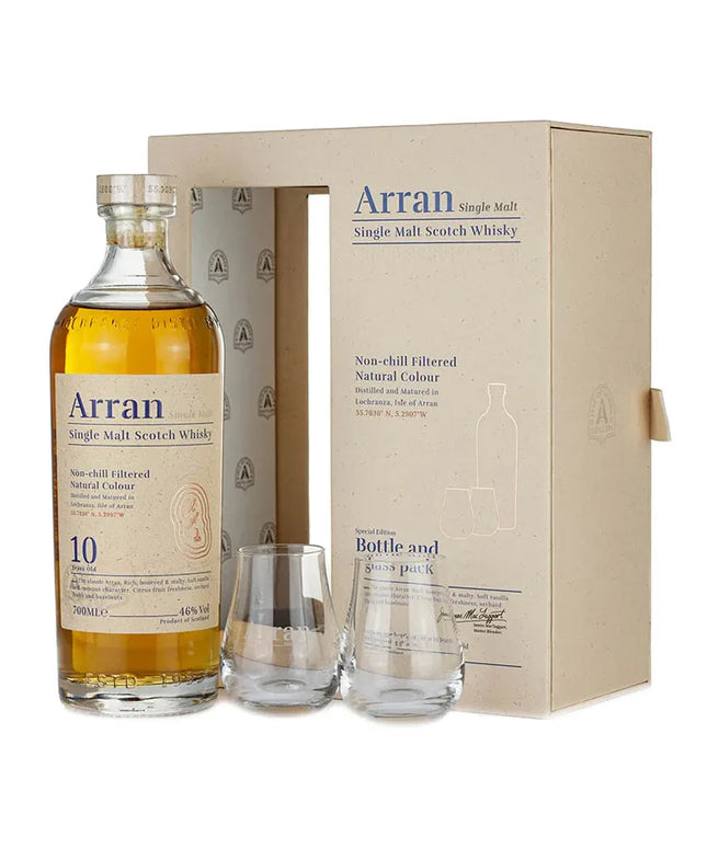 Arran 10 Year Old + 2 Glasses Gift Pack Single Malt Scotch Whisky 700mL - Liquorworld