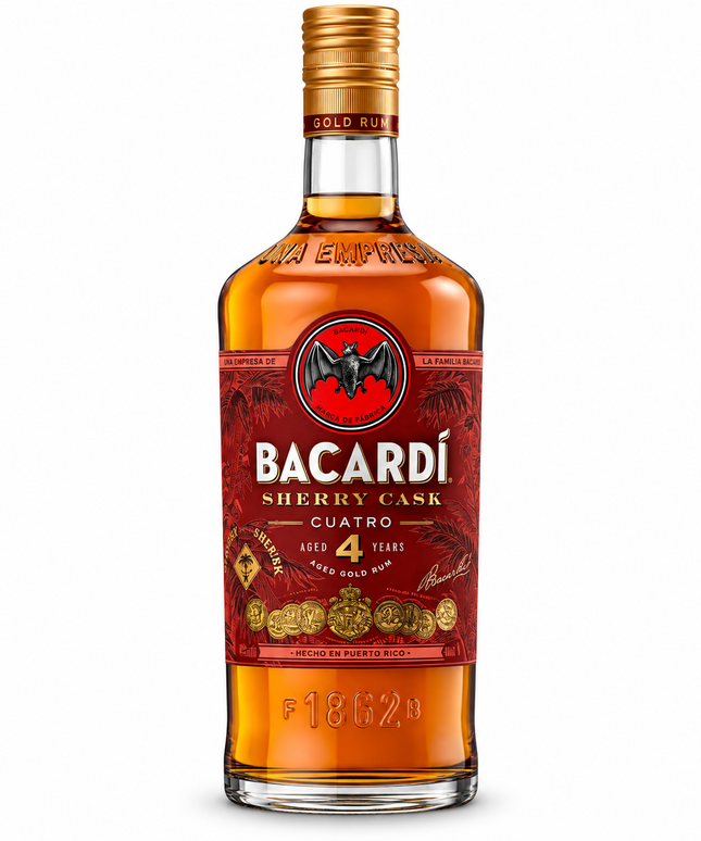 Bacardi 4 Year Old Añejo Cuatro Sherry Cask Aged Gold Rum 1L