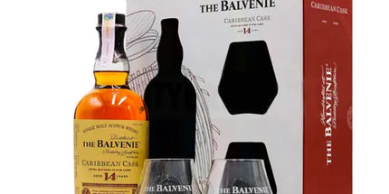 Balvenie 14 Year Old Carribean Cask + 2 Glasses Gift Set Single Malt Scotch Whisky 700mL - Liquorworld
