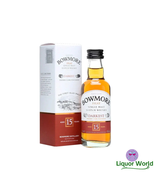 Bowmore 15 Year Old Darkest Sherry Cask Single Malt Scotch Whisky Glass Miniature 50mL - Liquorworld