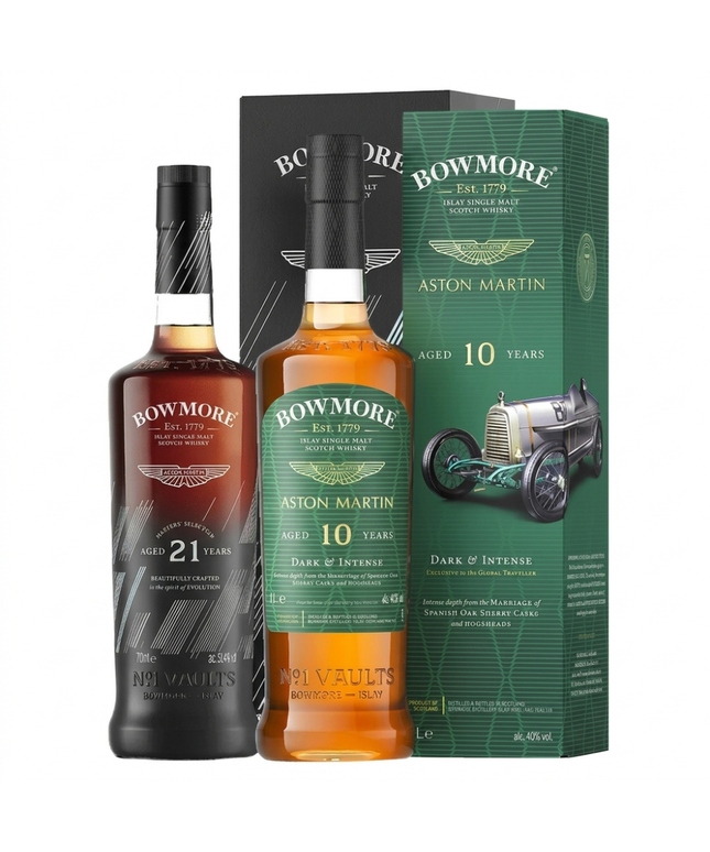 Bowmore 10 + 21 Year Old Aston Martin Editons Bundle Single Malt Scotch Whisky 700mL + 1L