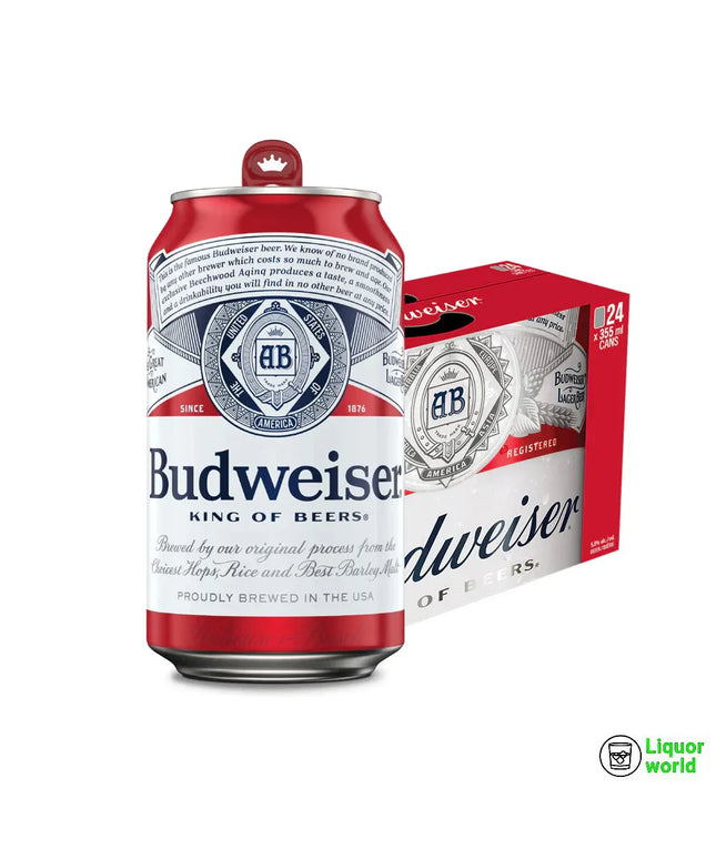 Budweiser Lager Imported From USA 5% Beer Case 24 Pack 355mL Cans - Liquorworld