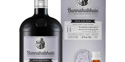 Bunnahabhain 14 Year Old Feis Ile 2024 Ruby Port Cask Finish Cask Strength Single Malt Scotch Whisky 700mL + 15mL Sample