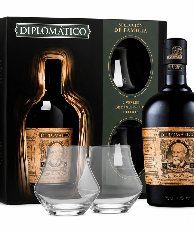 Diplomatico Seleccion De Familia + 2 Glasses Gift Pack Venezuelan Dark Rum 700mL