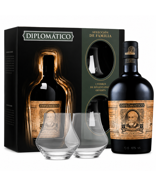 Diplomatico Seleccion De Familia + 2 Glasses Gift Pack Venezuelan Dark Rum 700mL