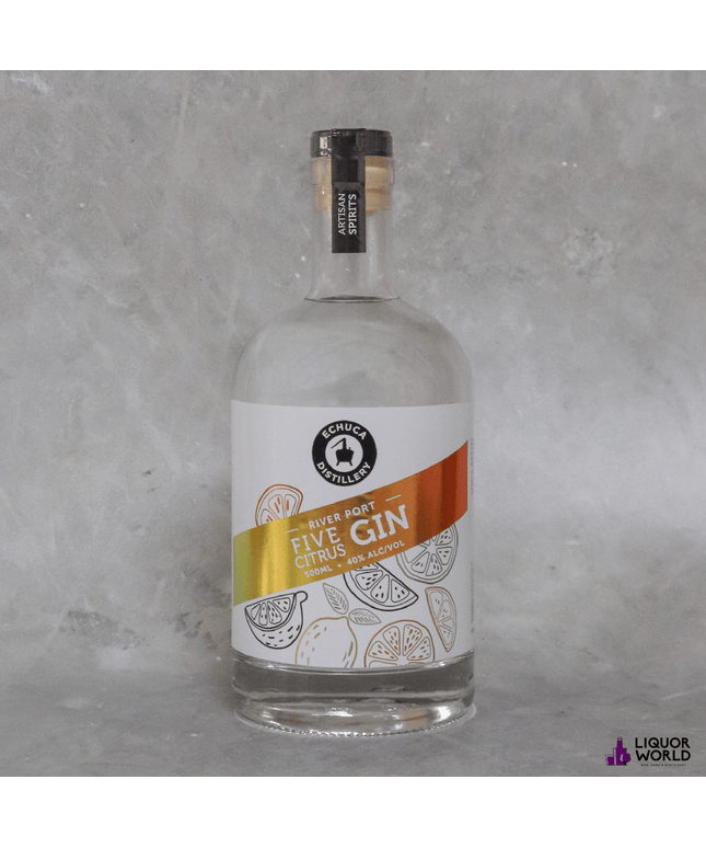 Echuca Distillery River Port Five Citrus Gin 500ml (40% ABV) – 2 Bottle Pack