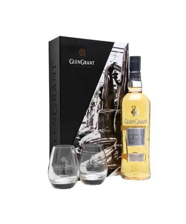 Glen Grant 18 Year Old Rare Coffret + 2 Glasses Single Malt Scotch Whisky 700ml