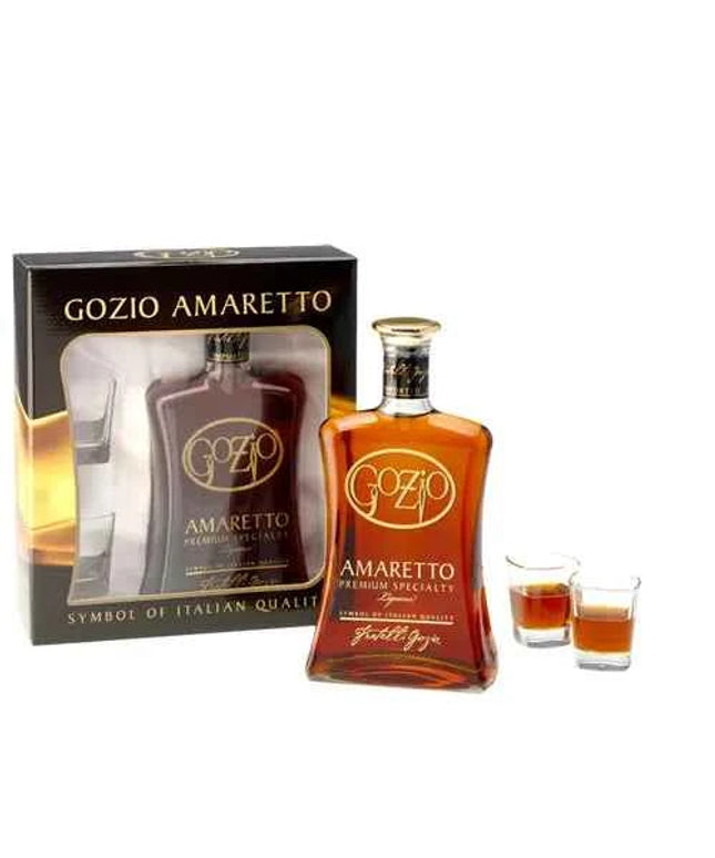 Gozio Amaretto Liqueur + 2 Glasses Gift Pack 700mL