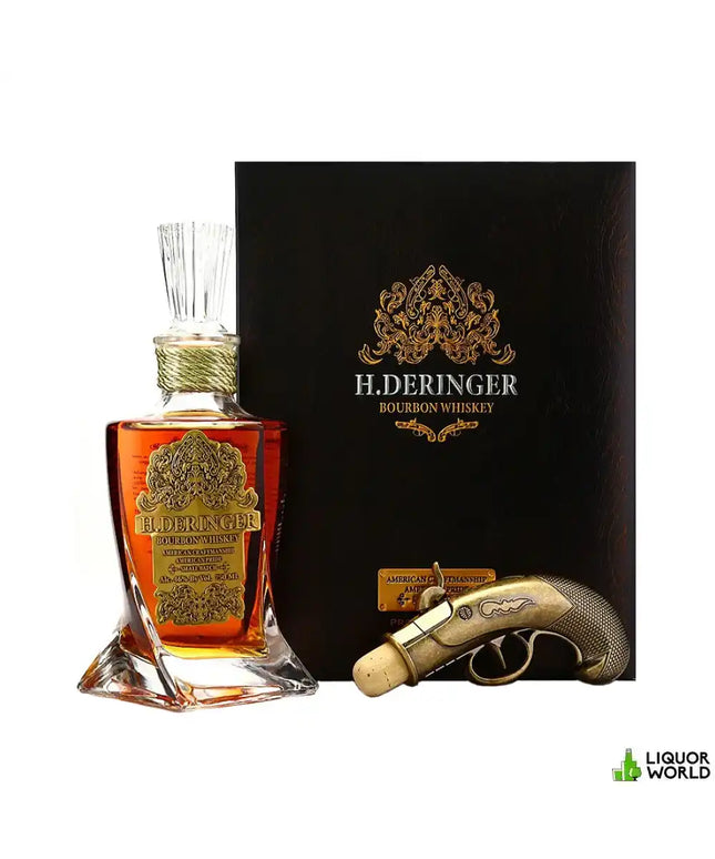 H. Deringer Small Batch Bourbon Whiskey Decanter + Gun Stopper Gift Set 750mL