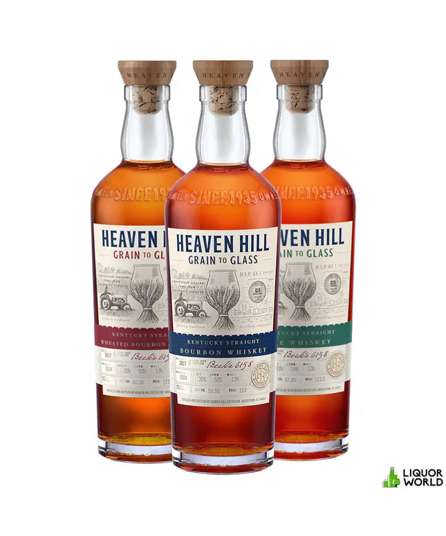 Heaven Hill Distillery Grain to Glass Collection Kentucky Straight Bourbon, Wheated Bourbon & Rye Whiskey 3 x 750mL - Liquorworld