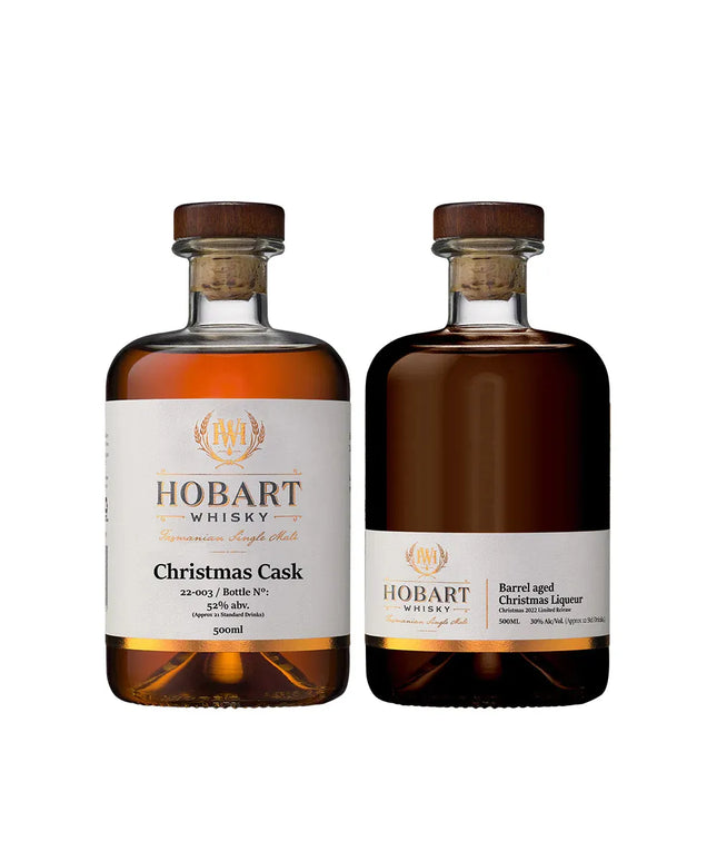 Hobart Whisky Christmas Cask Single Malt Australian Whisky + Barrel Aged Christmas Liqueur Gift Pack 2 x 500mL - Liquorworld
