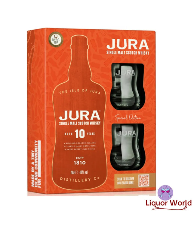 Isle Of Jura 10 year old Single Malt Whisky with 2 Glass Gift Pack 700ml - Liquorworld