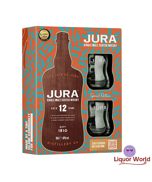Isle Of Jura 12 year old single malt whisky with 2 Glass Gift Pack 700ml - Liquorworld
