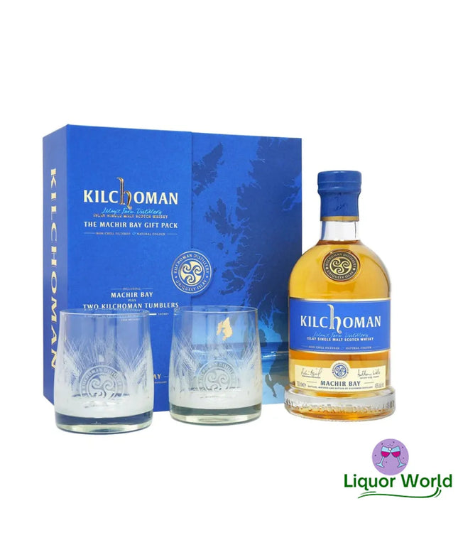 Kilchoman Machir Bay + 2 Tumblers Gift Pack Islay Single Malt Scotch Whisky 700mL - Liquorworld