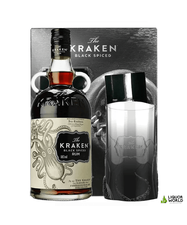 Kraken Black Spiced Rum 1L + Smoked Highball Glass Gift Pack - Liquorworld