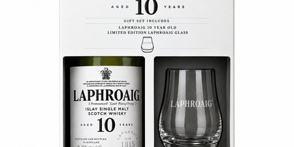 Laphroaig 10 Year Old Single Malt Scotch Whisky 700mL + Glass Gift Set