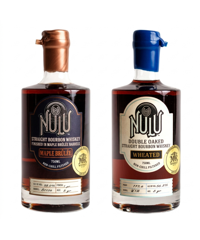 NULU 8 Year Old Single Barrel Bundle Maple Brulee + Double Oaked Wheated Straight Bourbon Whiskey 2 x 750mL