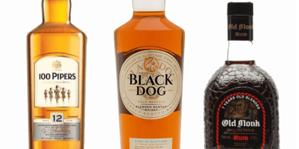Old Monk 7YO Rum + 100 Pipers 12YO + Black Dog Triple Gold Reserve – 6 Bottle Combo Pack (2 Each)