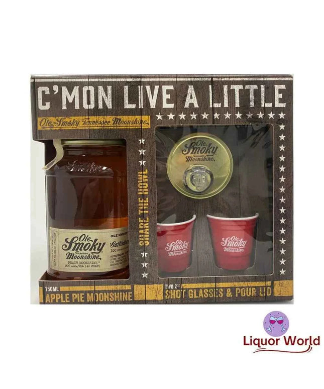 Ole Smoky Apple Pie Moonshine (750ML) Plus Pourer Lid & Shot Glasses