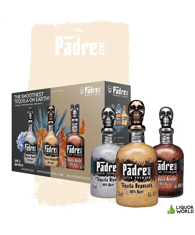 Padre Azul Super Premium Tequila Trio Tasting Set Blanco, Reposado & Anejo 3 x 50mL - Liquorworld