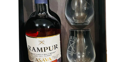 Rampur Asava Indian Single Malt Whisky 700ml + 2 Glasses Pack