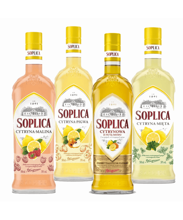 Soplica Flavoured Lemon Liqueurs – Lemon (Raspberry, Quince, Honey, and Mint) 4 Bottle Combo (500mL Each)