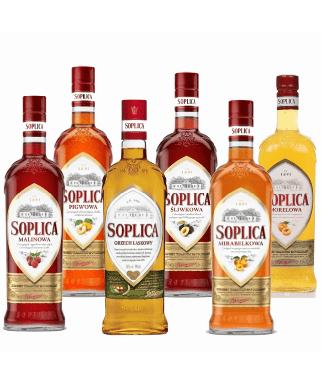 Soplica Polish Liqueur Collection – Raspberry, Quince, Hazelnut, Plum, Mirabelle & Apricot 6 Bottle Combo (500mL Each)
