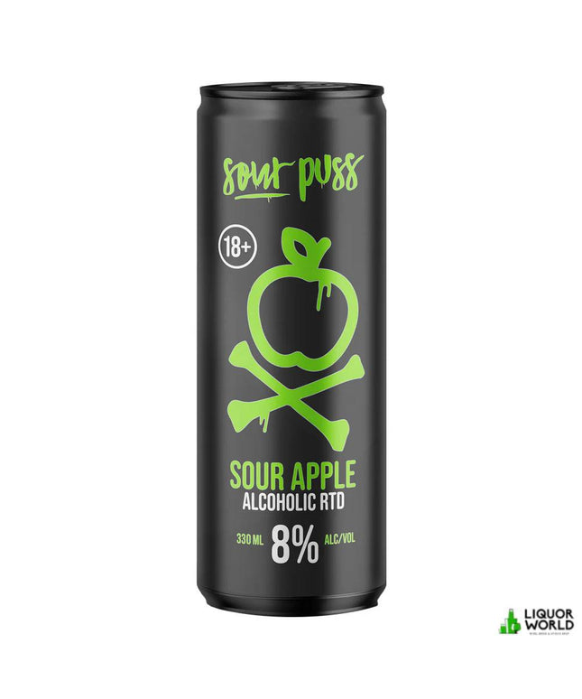 Sour Puss Sour Apple Alcoholic RTD 8% Premix 24 x 330mL Cans - Liquorworld