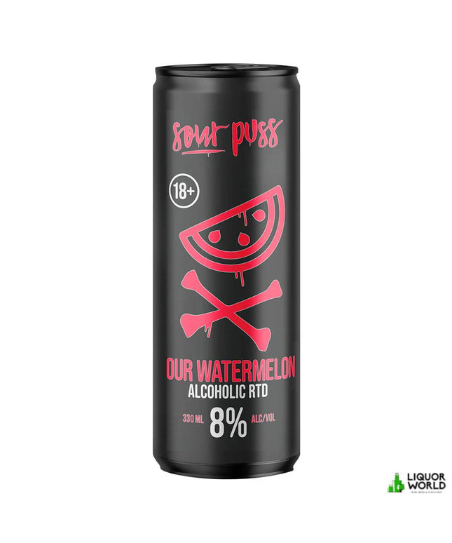 Sour Puss Sour Watermelon Alcoholic RTD 8% Premix 24 x 330mL Cans - Liquorworld