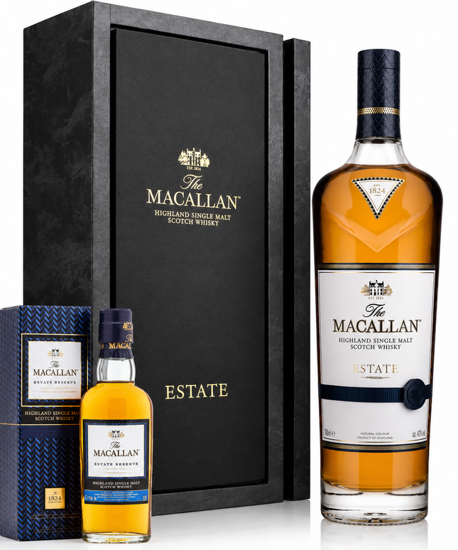The Macallan Estate Single Malt Scotch Whisky 700mL + 1824 Estate Reserve Miniature 50mL