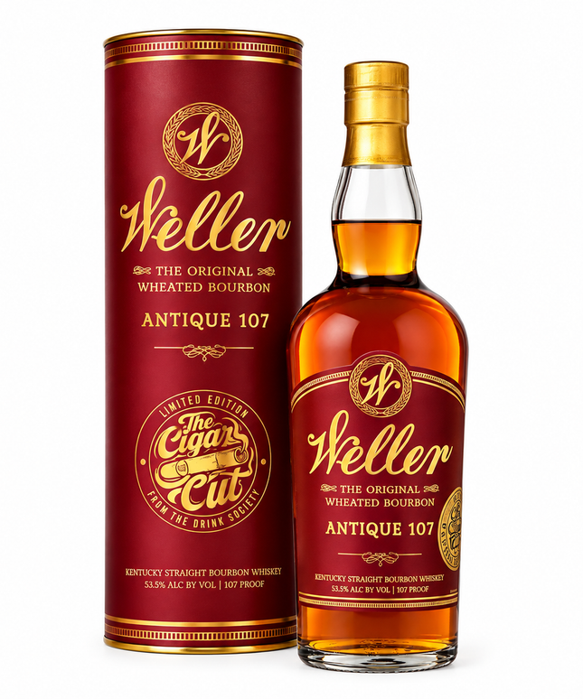 W.L. Weller 7 Year Old "Cigar Cut" Antique 107 Kentucky Wheated Bourbon Whiskey 700mL