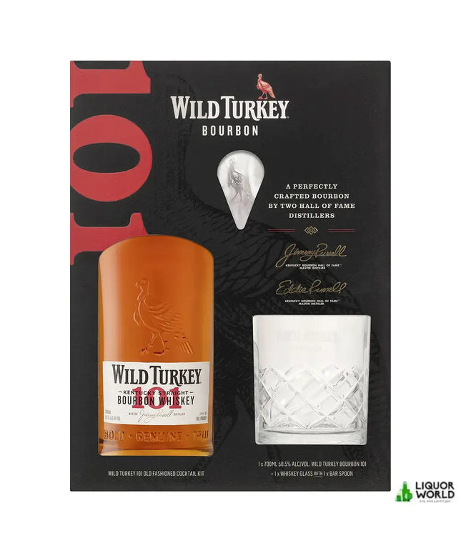 Wild Turkey 101 Old Fashioned Cocktail Kit + Glass Gift Set Kentucky Straight Bourbon Whiskey 700mL - Liquorworld