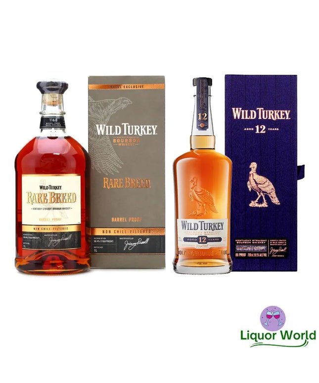 Wild Turkey Rare Breed Barrel Proof 1L & 12 Year Old 101 Proof Kentucky Straight Bourbon Whiskey 700mL - Liquorworld