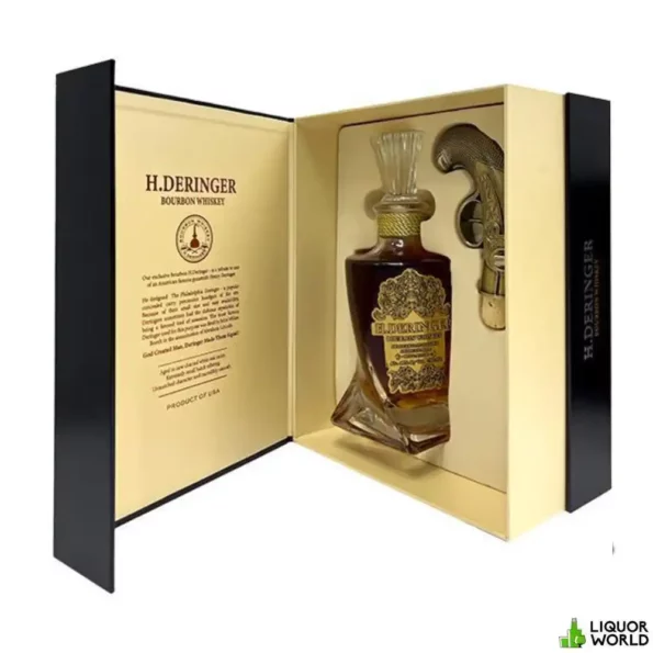 H. Deringer Small Batch Bourbon Whiskey Decanter + Gun Stopper Gift Set 750mL 2