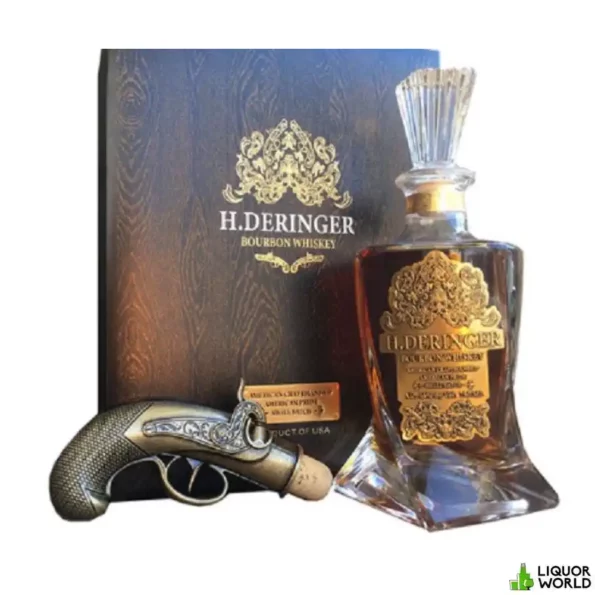 H. Deringer Small Batch Bourbon Whiskey Decanter + Gun Stopper Gift Set 750mL 3