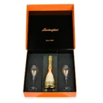 Lamborghini Gold Brut Pinot Noir Chardonnay Sparkling Wine NV + 2 Glasses Gift Box 750mL