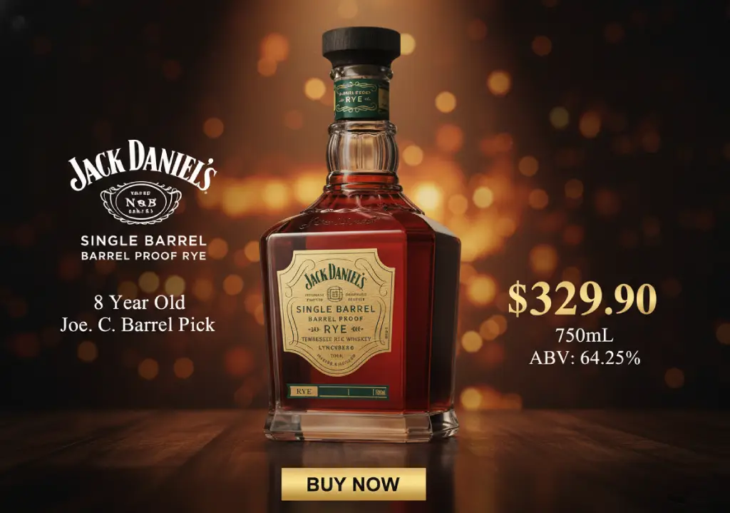 Jack Daniels 8 Year Old Single Barrel Barrel Proof Rye Joe. C Barrel Pick 64.25% Tennessee Rye Whiskey 750mL banner